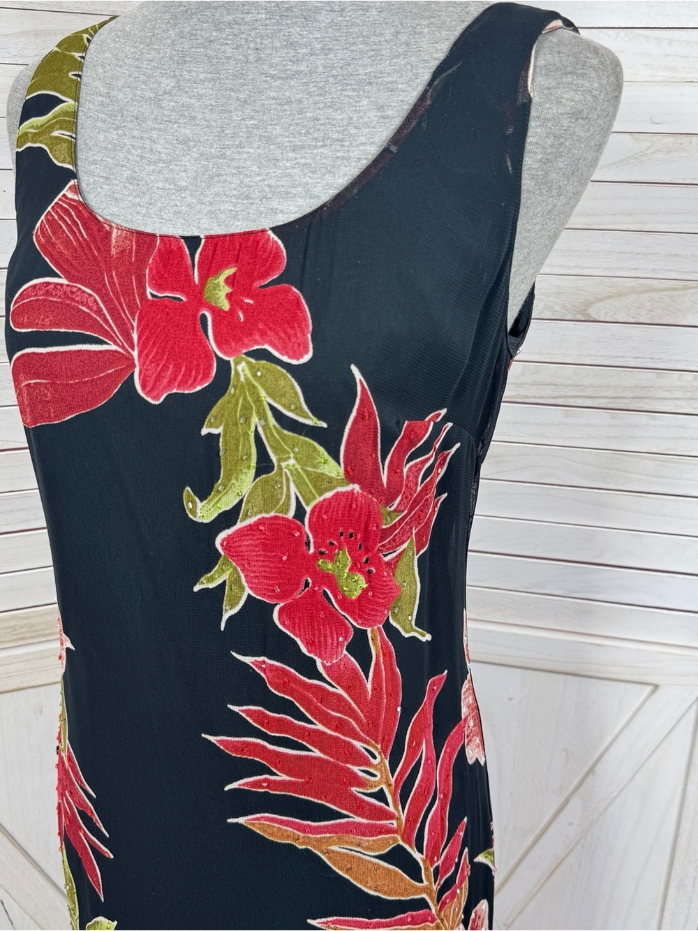 Vntg Y2k Eva Blue Tropical Floral Chiffon Maxi Slip Dress Black Red 10 Fairy - Picture 5 of 12